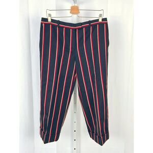 MICHAEL KORS Collection 12 Italy Striped Crop Trousers Pants Cuffed Black Red